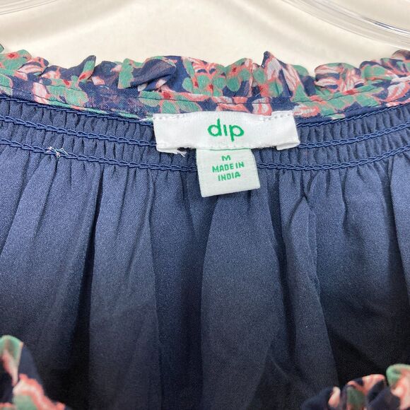 Dip Tiered Midi Dress Size M Green & Blue Floral Tasseled Long Sheer Sleeves - Picture 3 of 9